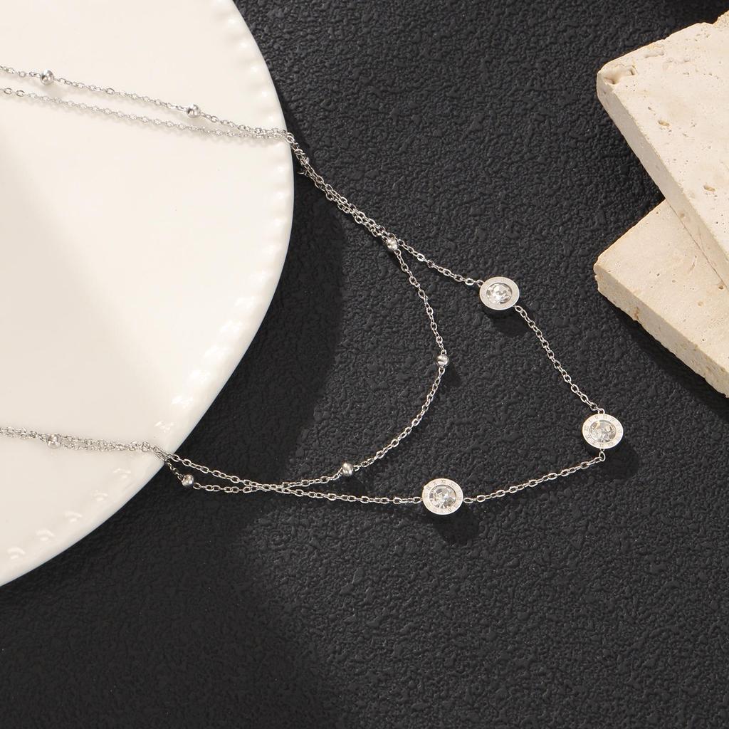 Adjustable Stainless Steel Double-Layer Diamond Bead Necklace