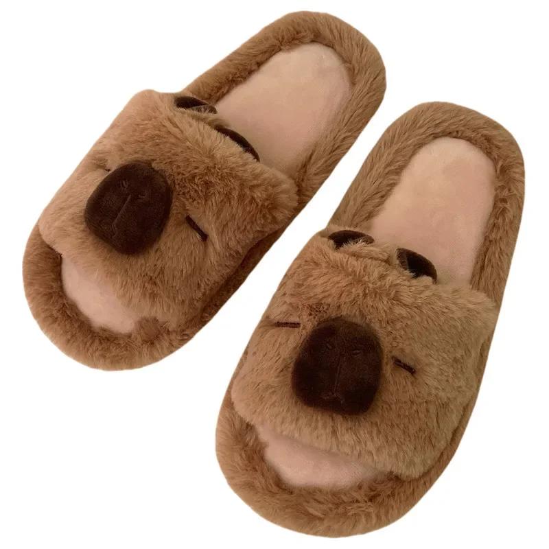 Indoor Warm Soft Sole Fluffy Slippers for Woman Autumn Winter Warm Shoes Cute Cartoon Flip-flops Couples Home Bedroom Slides