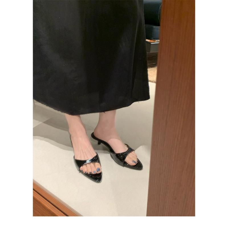 

~ Элегантные туфли-лодочки с открытым носком для увеличения роста, на тонком каблуке с леопардовым принтом, крутые шлепанцы, женские, летние 35 чёрный