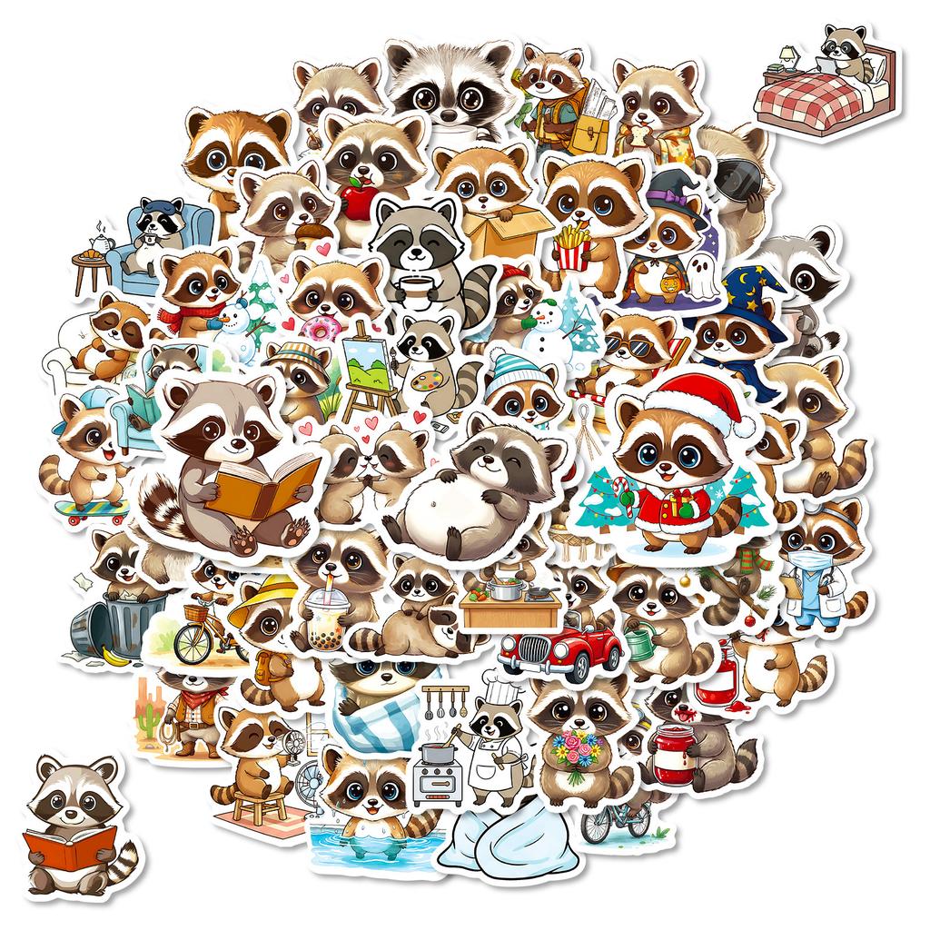 56 Cute Cartoon Raccoon Graffiti Stickers Do Not Repeat Suitcase Skateboard Decorative Stickers Batch