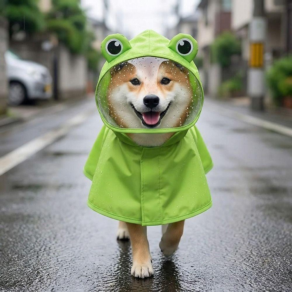Hooded Design Pet Rain Cloak Dirt-Resistant Frog Pet Poncho Fashion Dog Rain Jumpsuit  Large Dogs