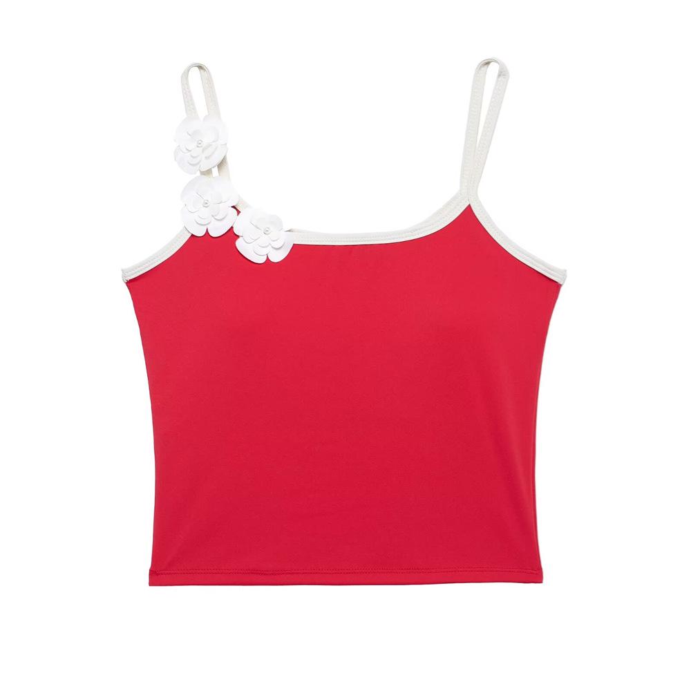 

2025 Весенний цветочный топ-камезоль на одно плечо, милый и пикантный, для женщин Medium красный