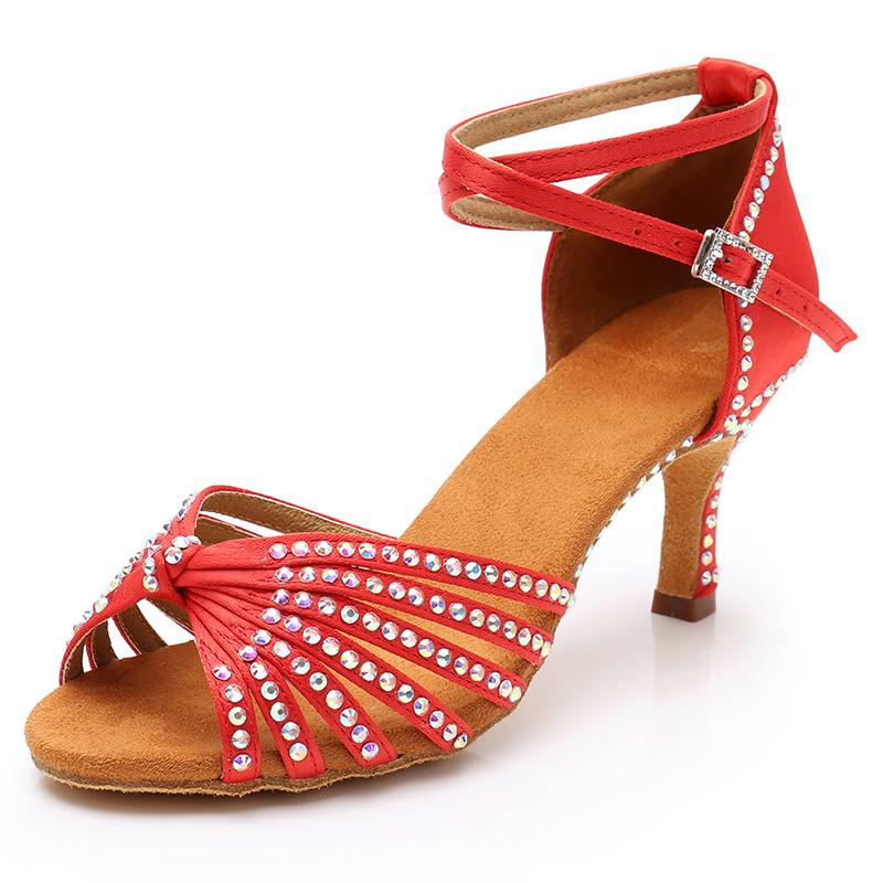 Women's Latin Dance Shoes Satin Dancing Shoes Salsa Party Ballroom Dancing Shoes High Heeled 7cm