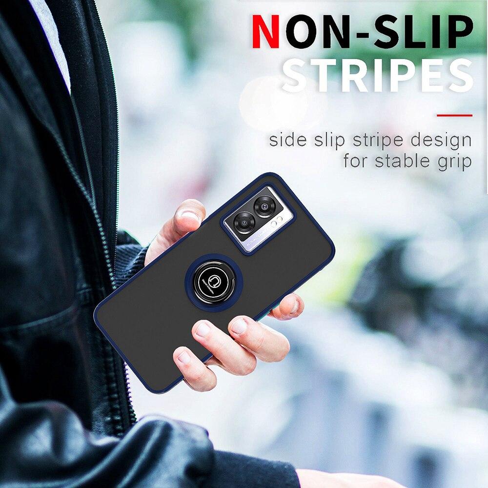 KEYSION Fashion Matte Case for OPPO A77 5G Transparent Shockproof Ring Stand Phone Back Cover for Realme Q5i V23 5G Narzo 50 5G