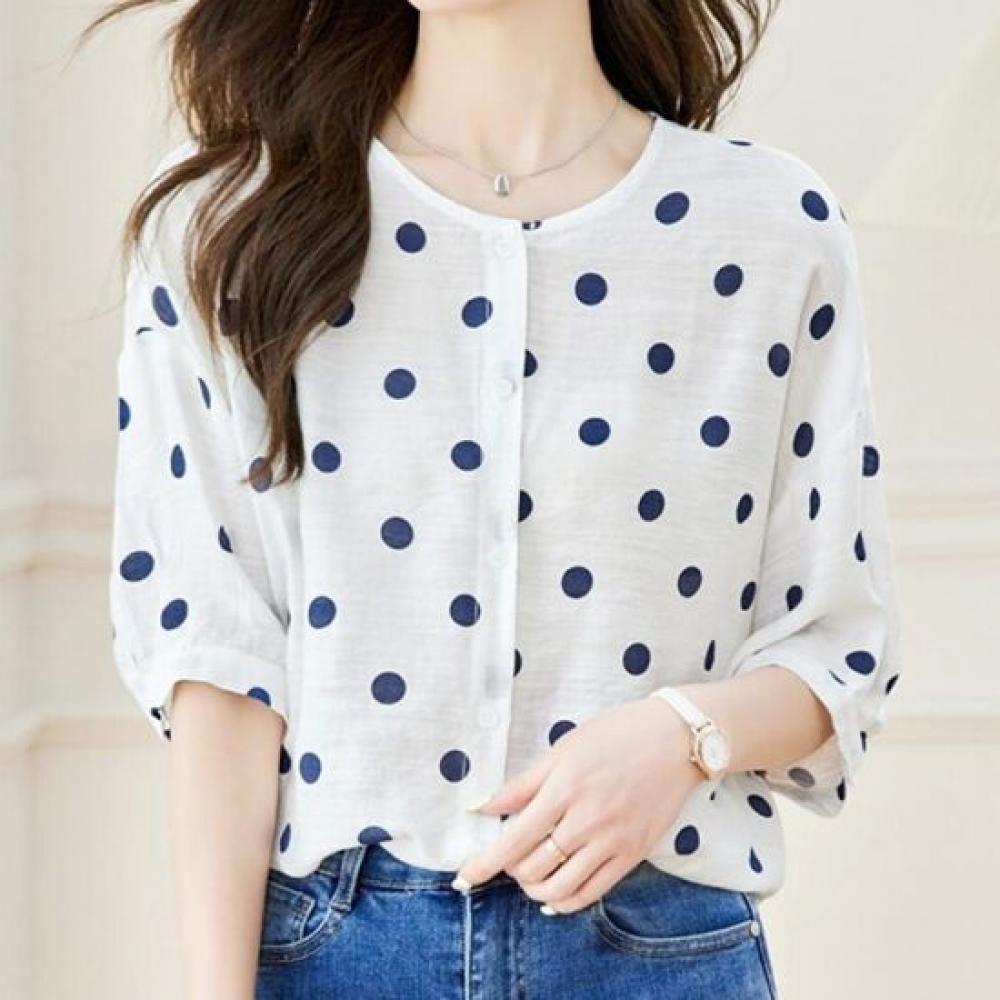 Navava Women S Daily Dot Pattern Round Neck 5 Sleeve blouSe Nb3121