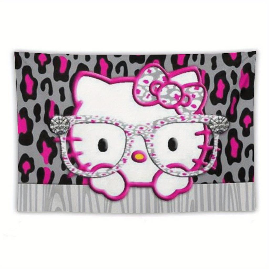 Cute Hello Kitty Leopard Print Tapestry Pink Y2K Cat Wall Hanging for Teen Girls Bedroom Dorm Room Decor Multiple Sizes
