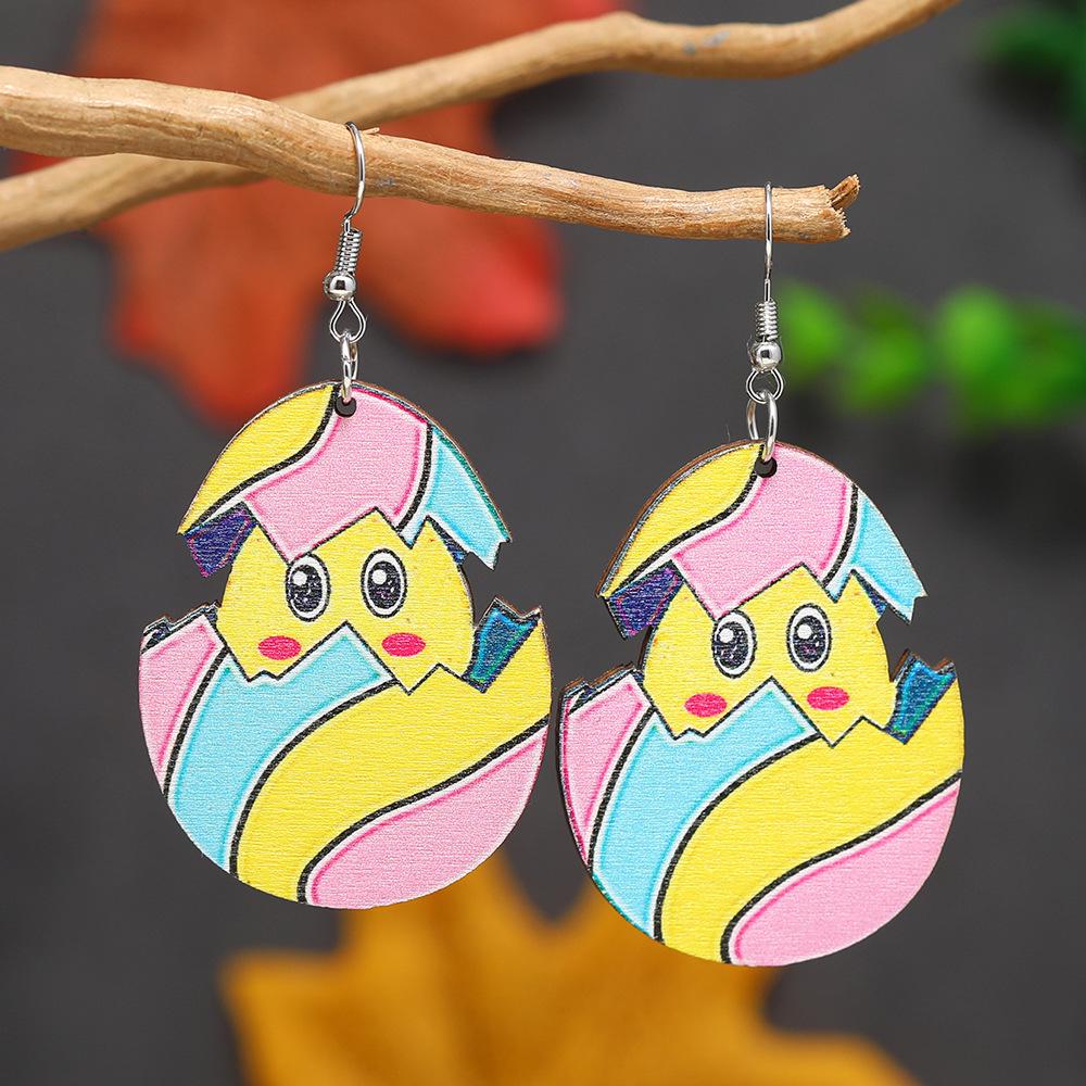 Easter Bunny Eggshell Earrings with Vegetable Basket Design