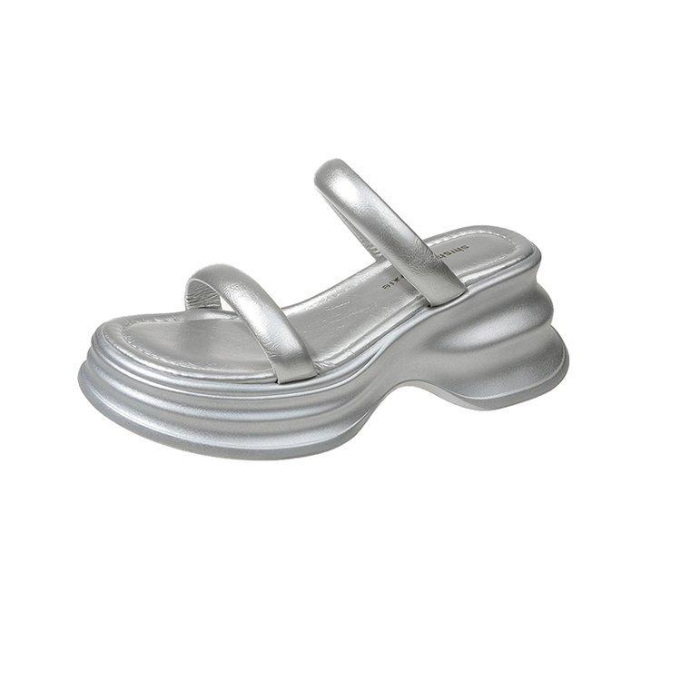 

[Armano] Platform high heels, cool slippers, 2025 summer new models, fashionable outer wear, small people with sandals 40 серебряный