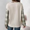 Blusa da donna autunnale e invernale a patchwork a quadri a maniche lunghe con scollo rotondo