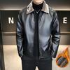 Plüsch- und verdickte Oberseite, Lederjacke, Herren PU-Lederjacke, Herbst- und Winterkragen, Business-Jacke