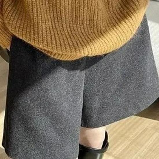 Women's High-Waist Wool Wide-Leg Pants - Spring/Autumn Slimming Mid-Length 5-Point Trousers