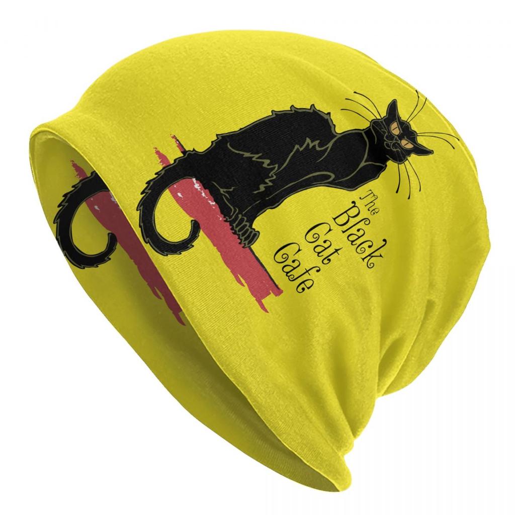 Funny Cartoon Black Cat Skullies Beanies Caps For Unisex Women Unisex Streetwear Winter Warm Knit Hat Adult Bonnet Hats
