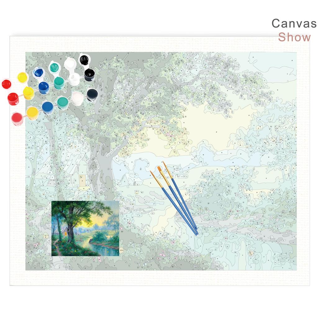 RUOPOTY Oil Painting By Numbers Lake Landscape Handpainted Unique Gift Pictures By Numbers Pavilion Spring For Adults Home Decor