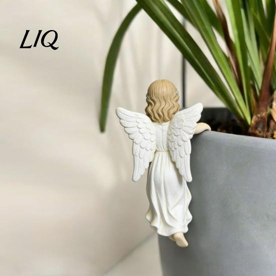 Weather Resistant Garden Art Vintage Angel Girl Statue, Planter Climber Cute Pastoral Gardening Accessories Resin Figurine for Flower Pot Edge