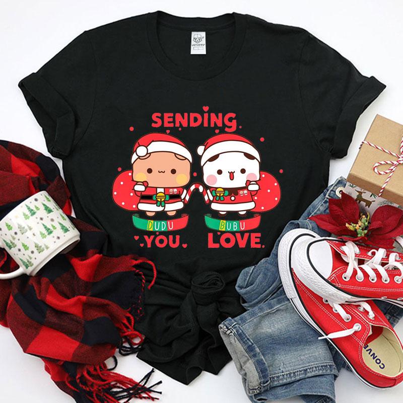Kawaii Bubu Dudu Merry Christmas Couple Tshirt Trendy Funny Cartoon Anime Shirt Fashion Holiday Party Celebrate Cotton Tees