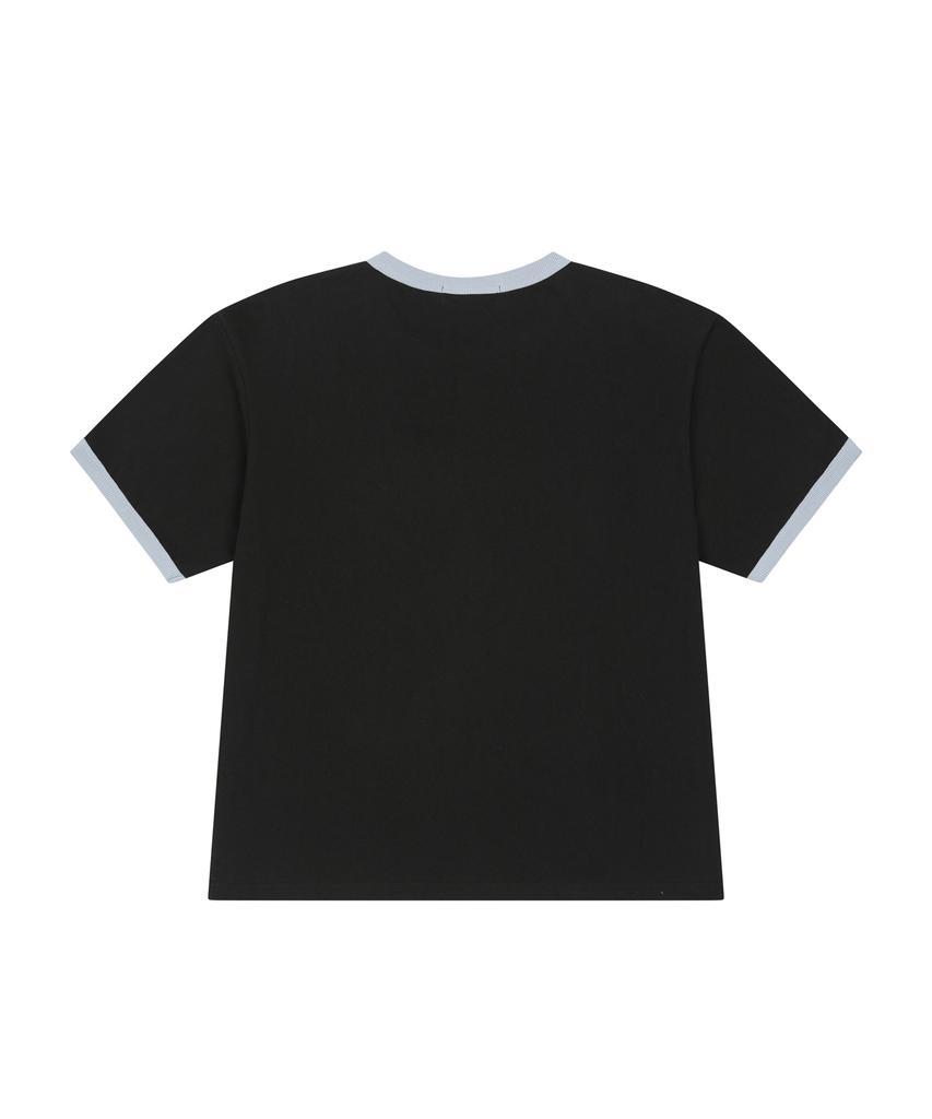 Lujeoseukeulleob Star Applique Crop Ringer T-Shirt Black