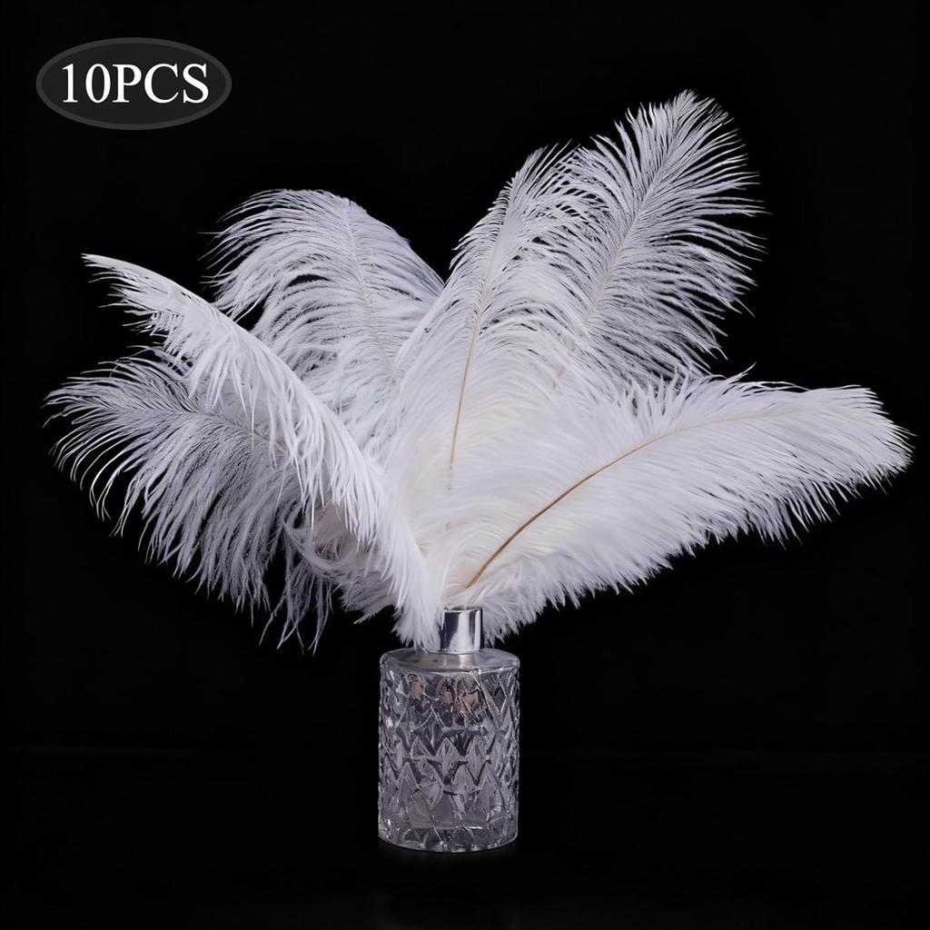 10pcs Ostrich Feathers, 11-13.8 inch(30-35cm) Natural Bulk White Feathers for Crafting Vase Wedding Party Home Christmas Day Decoration