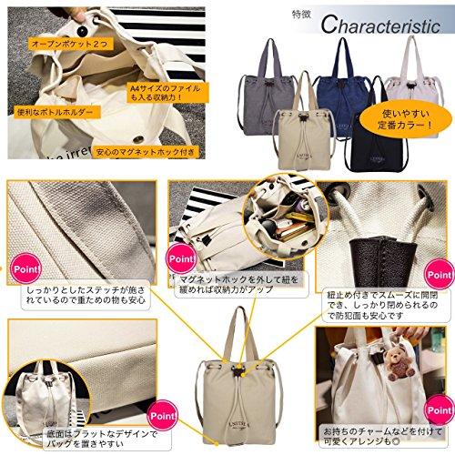 [Angel Moon] Canvas Tote Bag, 2-way, Drawstring, Crossbody, Shoulder Bag, Natural, Relaxed Fit, Women's, Office, Casual, Sub-bag, Tablet, Zipper Closu
