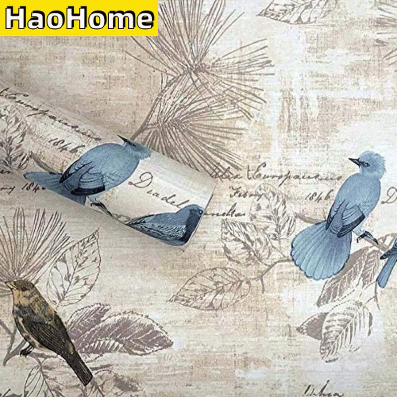 

HaoHome Обои с птицами Съемные Самоклеящиеся Обои Отслаивающиеся и Приклеивающиеся Контактная Бумага для Шкафов Столешниц Мебели Декор 1mx45cm