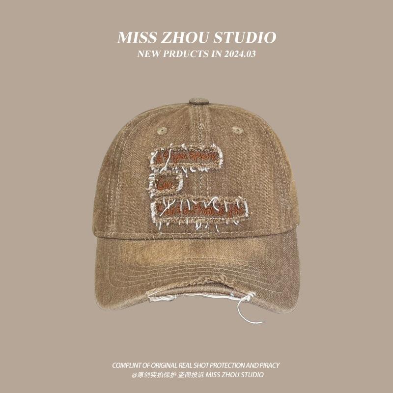 American Retro Baseball Cap Women'S Spring Summer Big Head Circumference Washed Face Small Versatile Letter Embroidered Cap