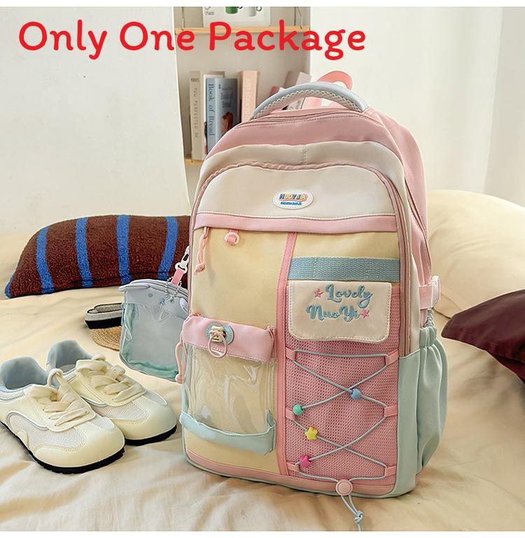 Lightweight Dualcolor Nylon Backpack With Shoulder Padding And Letter Pattern For Daily Travel