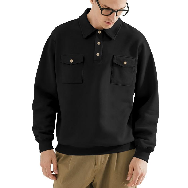 Men S Vintage American Style Long Sleeve Polo Workwear Sweatshirt