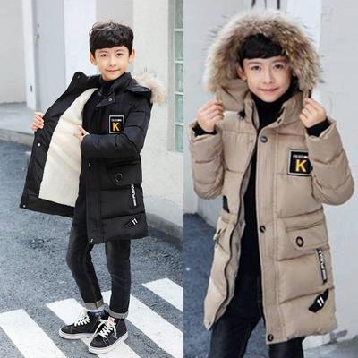 Neue Winter Dicke Kapuzenjacke Jungen Pelzkragen Parka Schneeanzug Mäntel Mittellang Warm Kälteschutz Daunen Baumwolljacken