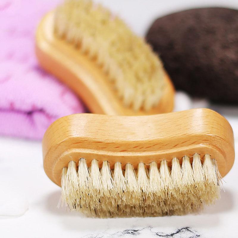 Double Sides Brushes Nail Cleaning Brush With Wooden Handle Natural Bristles Manicure Pedicure Tool Scrubbing Brush