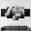 White Tiger Face Wildlife Animal 5 Piece Five Panel Wall Canvas Print Modern Poster Picture Home Decor Gift For Him For Her