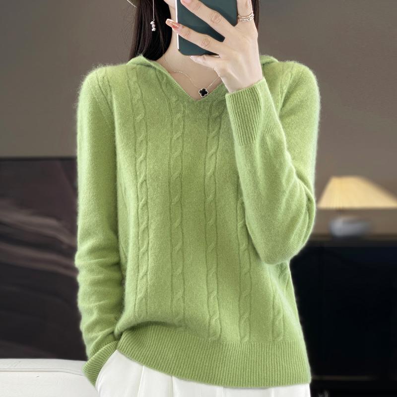Women Knitted Hoodie 100% Wool Sweater MODERN NEW SAGA Winter Knitted Pullover Sweatshirt Soft Warm Wool Sweaters Jumper Knit Top