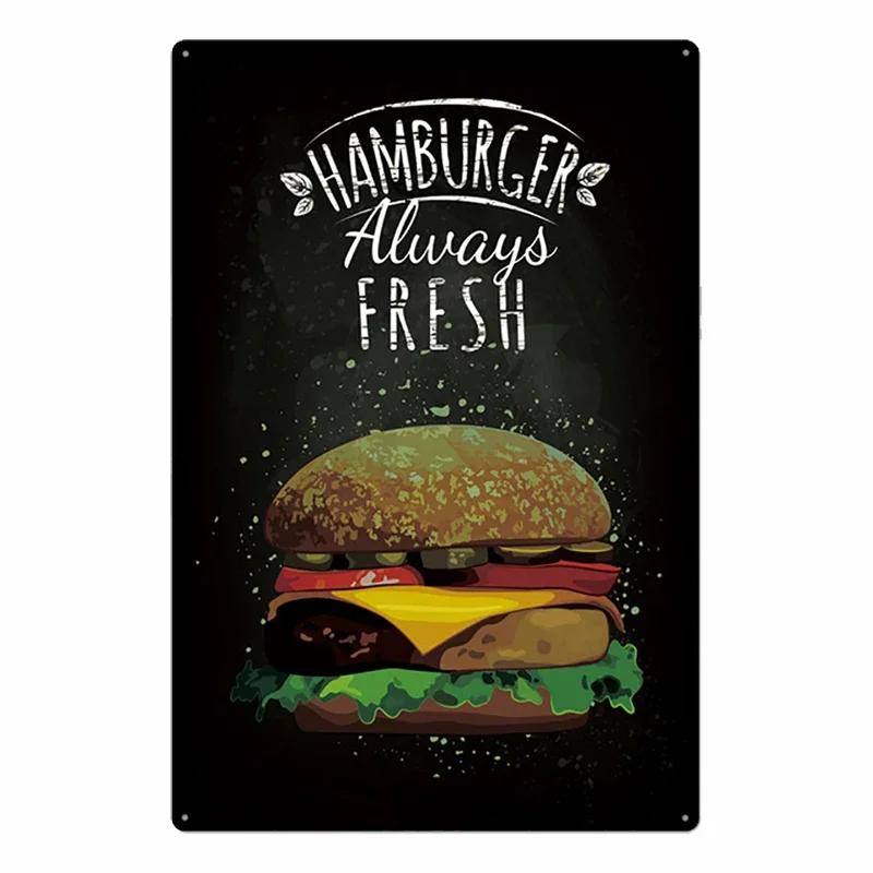 Hamburger Metallschild Plakette Vintage Burger und Pommes Metall Küche Restaurant Laden Wanddeko 8x12 Zoll
