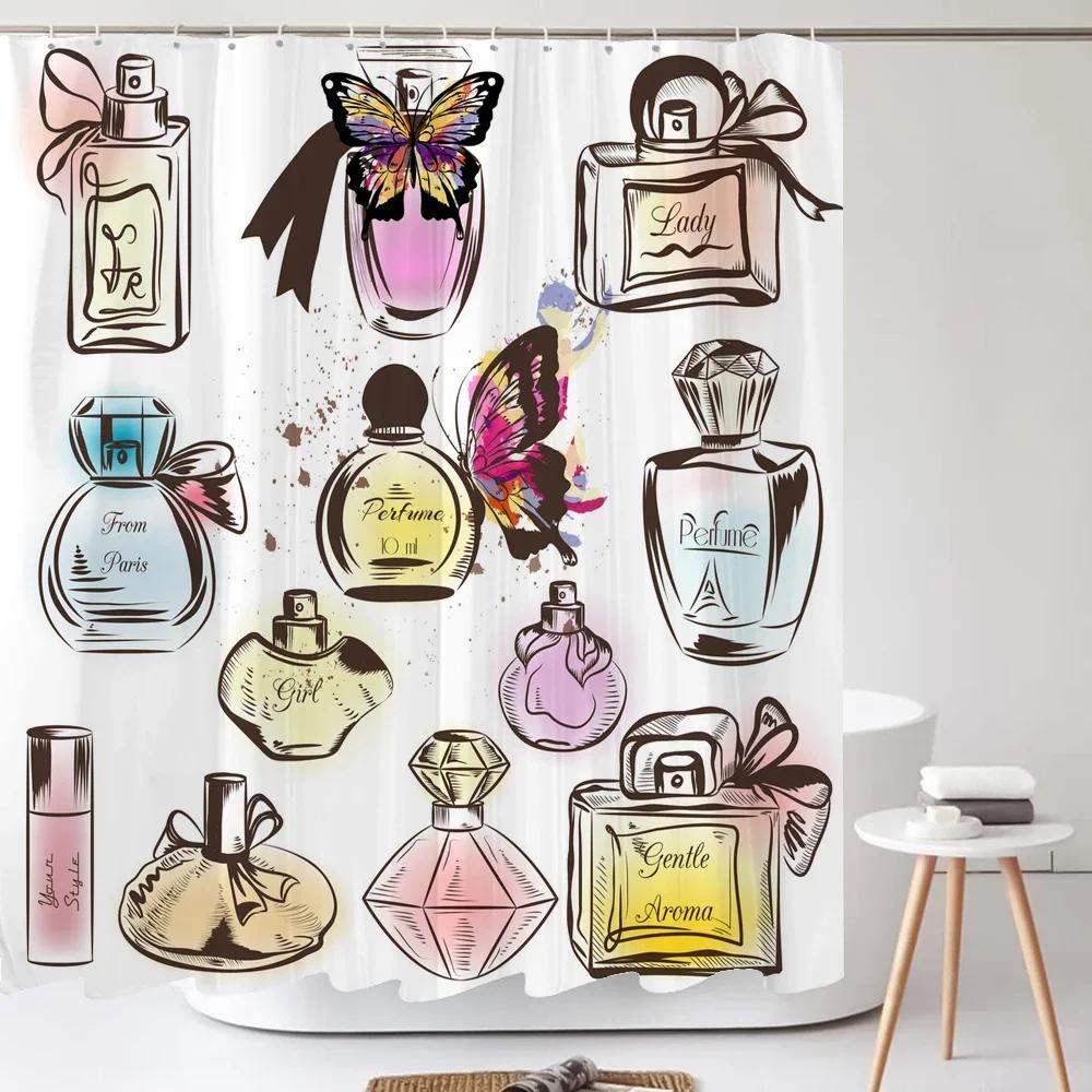 Scarpe e Borse Cosmetiche alla Moda Tenda da Doccia Stampa Ragazza Moderna Arredamento Casa Tenda Tessuto Poliestere Tenda da Bagno con Ganci