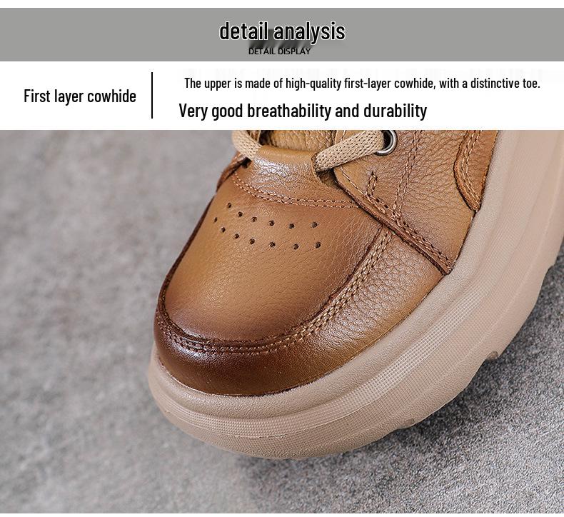 Dame Vintage Kuskinn Høye Ankelstøvletter med Tykk Såle og Rund Tå - Høst/Vinter Kolleksjon.