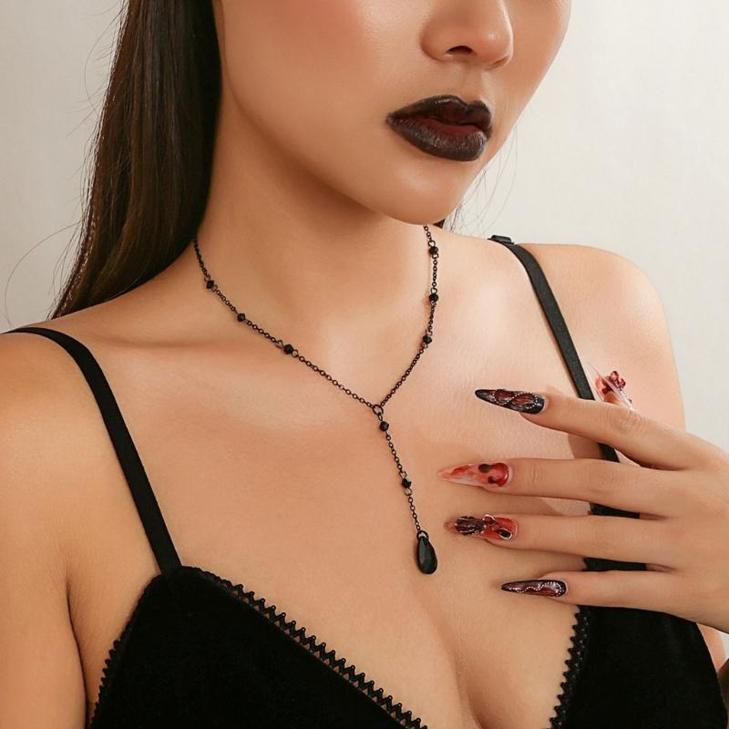 Wiktoriański Gotycki Styl Kropla Krwi Frędzle Naszyjnik z Łańcuszkiem Halloween Punk Choker Biżuteria dla Kobiet Dziewczyny Stylowy Naszyjnik