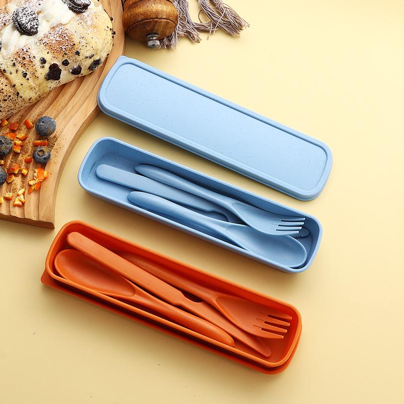 Portable Wheat Straw Tableware Set - Knife, Fork & Spoon for Outdoor & Travel, Ideal for Children & Students.