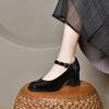 Square Head High Heels Women's Autumn One-word Buckle Shallow Mouth Mary Jane Shoes Thick Heel Small Single Shoes Patent Leather Women's Shoes