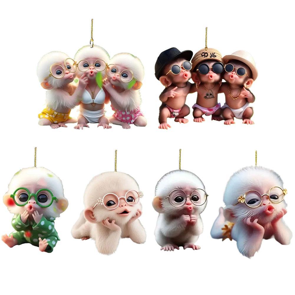 2D Acrylic Monkey Car Decor Pendant Vibrant Animal Charm Interior Christmas Ornament Hanging Accessories Rearview Mirror Gi O8V2