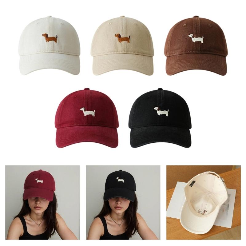 Breathable Cotton Blend Embroidered Puppy Design Adjustable Unisex Baseball Hat Multiple Colors