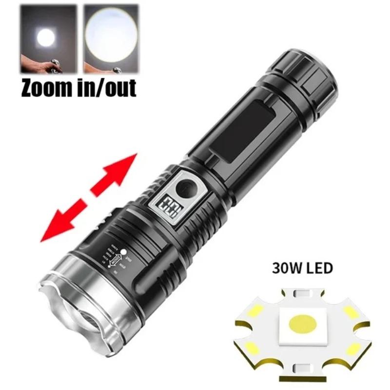 P50 Powerful LED Flashlight Type-C Rechargeable Zoom Torch with Power Display Lantern for Outdoor Camping Fishing Tactical Light