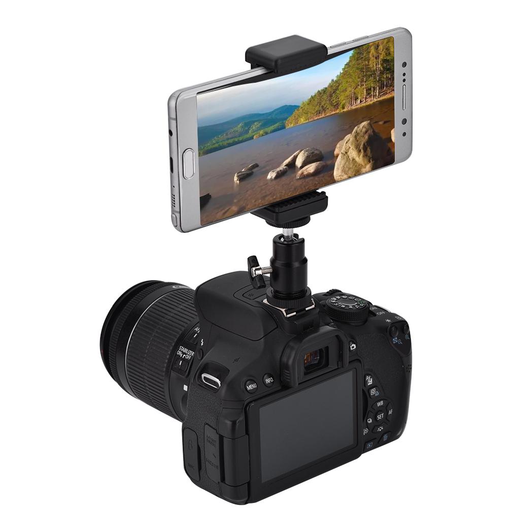 Phone Bracket Holder Clip Tripod Mount Adapter with 360 Ball Head for iPhone Samsung