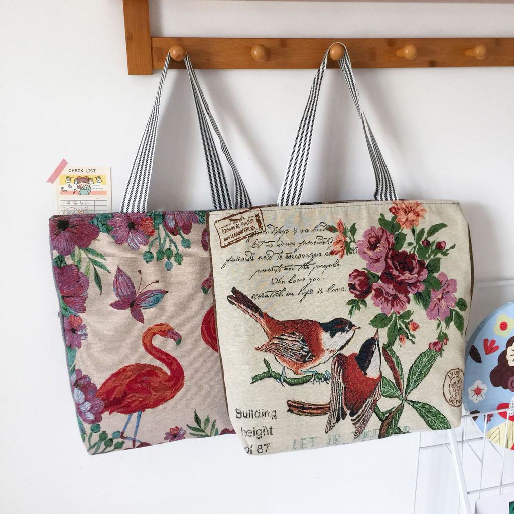 Canvas-Tasche Große Kapazität Canvas-Tasche Damen Doppellagig mit tragbar Einfache Webstickerei Schulter Reißverschluss Einkaufstasche Ethnischer Stil