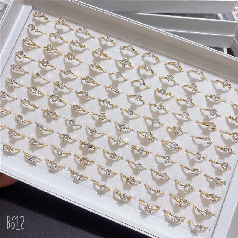 10Pcs Open simple zirconia ring, adjustable colorful zirconia ring, versatile finger ring, party accessory