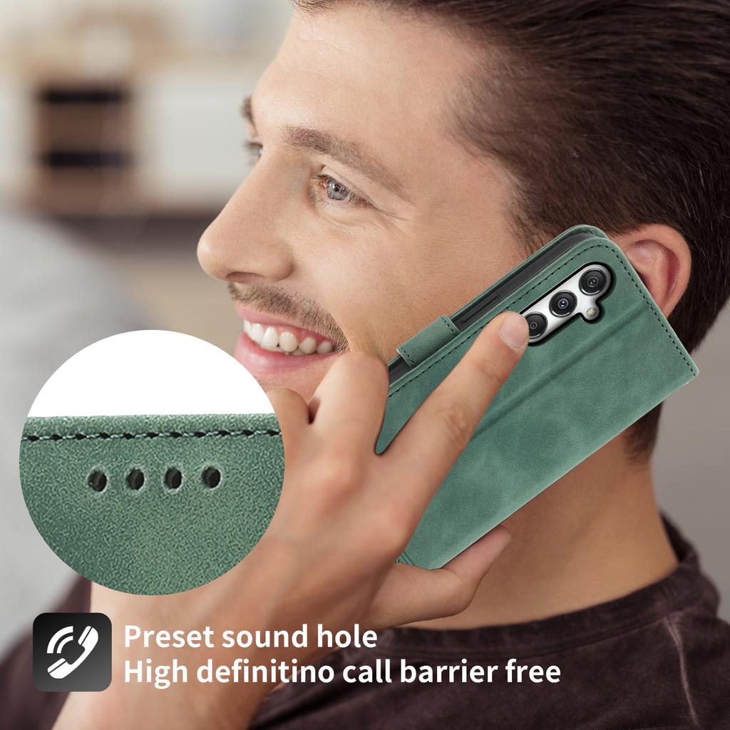 DIERFENG DF-03 For Samsung Galaxy M35 5G Leather Case Lines Imprint Wallet Phone Cover