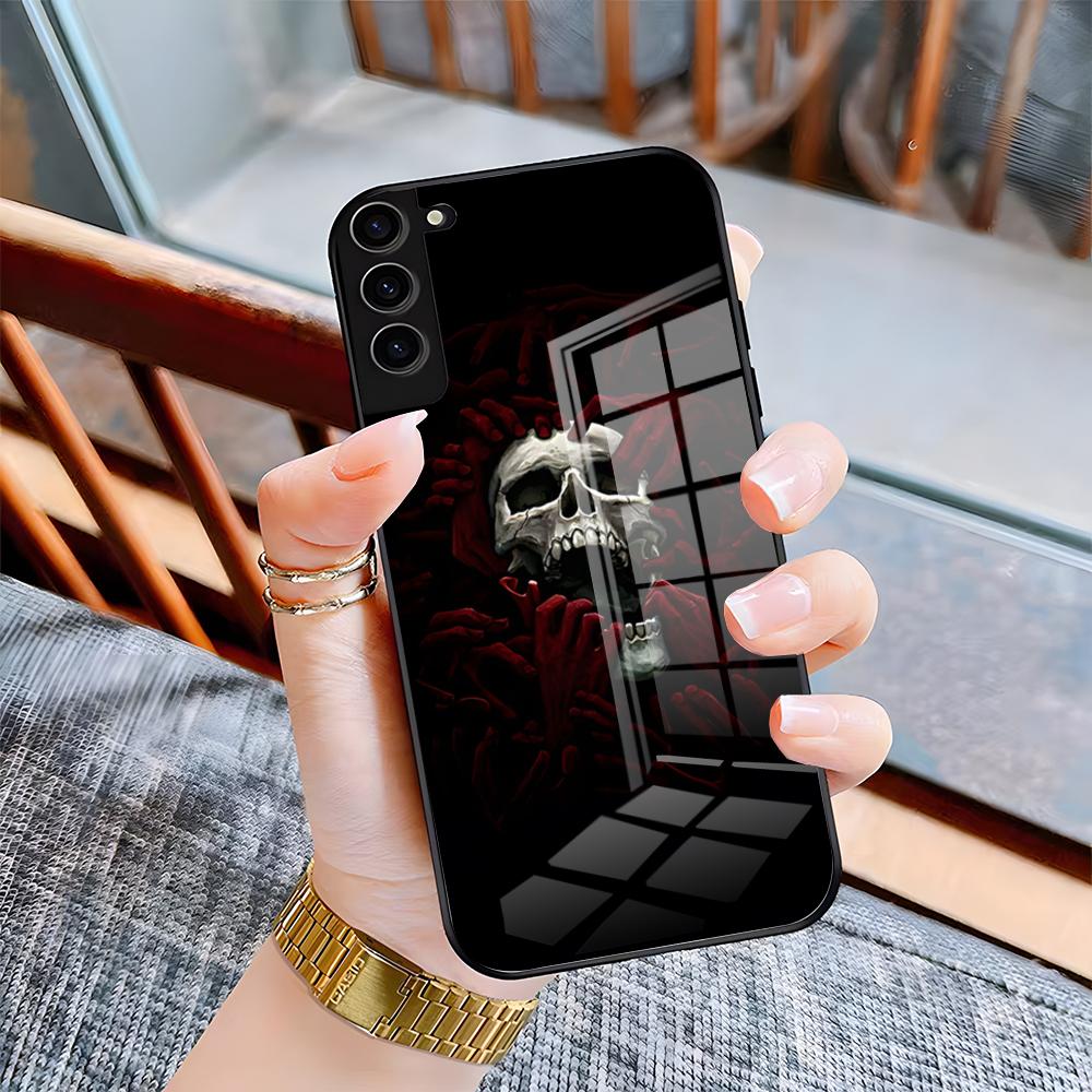 Funda de Teléfono con Patrones de Terror de Calavera Para Samsung S26 S25 Plus S20 S20 Plus S22 Ultra S23 FE S21 Plus S21 Ultra Cubierta de Cristal