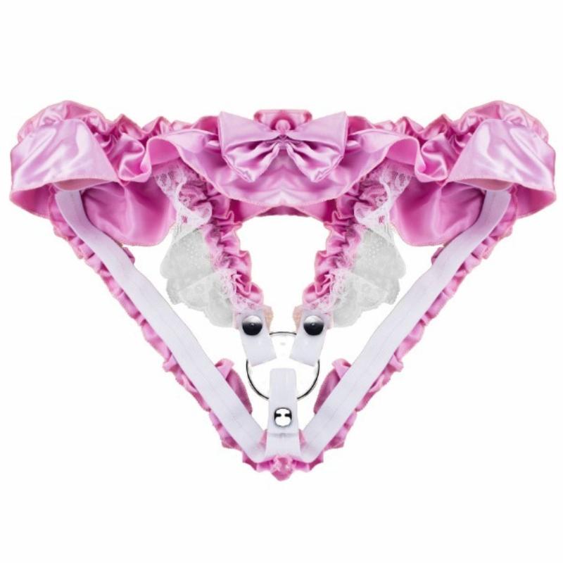 Pink Lace Bow Chastity Belt Waistband Penis CB Lock Strap Sissy Support Belt SM Devices Erotic Accessories for Man Adult Sex Toy