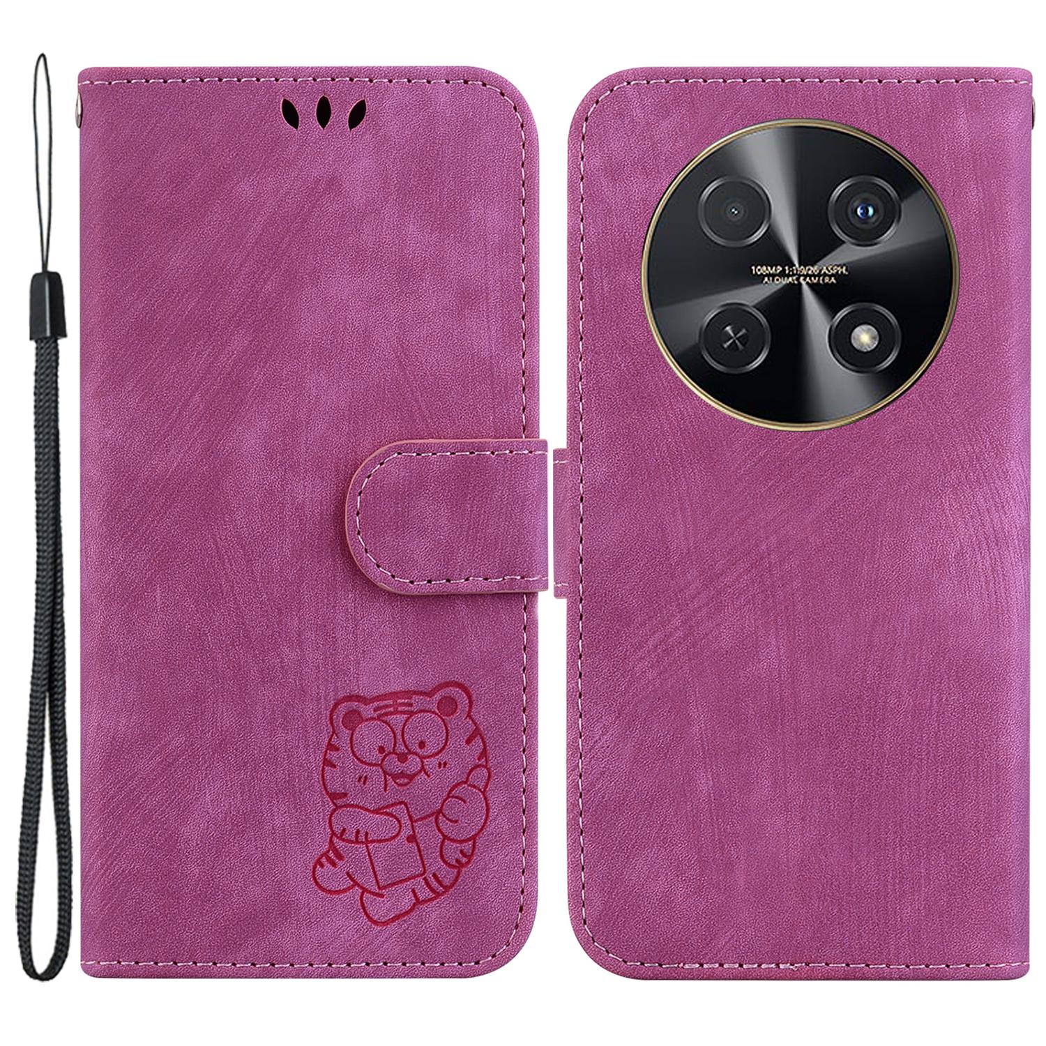 

For Huawei nova 12i 4G Leather Wallet Case Cute Tiger Imprint Phone Cover Rose