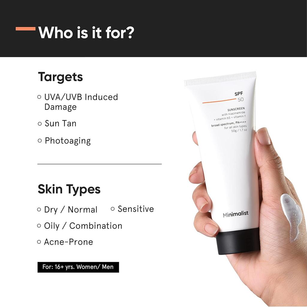 Minimalist Sunscreen SPF 50 PA++++ Lightweight Cream With Multi-Vitamins For Face & Body, 50g Pack Of 1