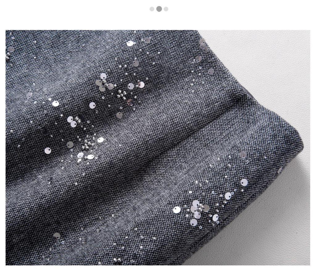 2025 Winter Elegant High-Waist Mid-Length Sequin Wool Slit Skirt for Women