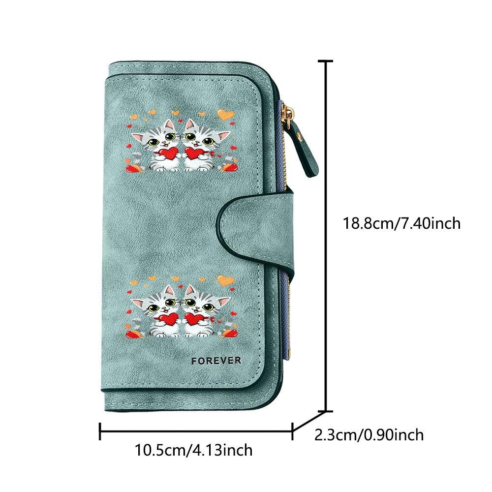 Heart-shaped cat long zipper wallet, large-capacity card holder, unisex clutch bag, stylish zippered coin purse, suitable for daily use, a great gift