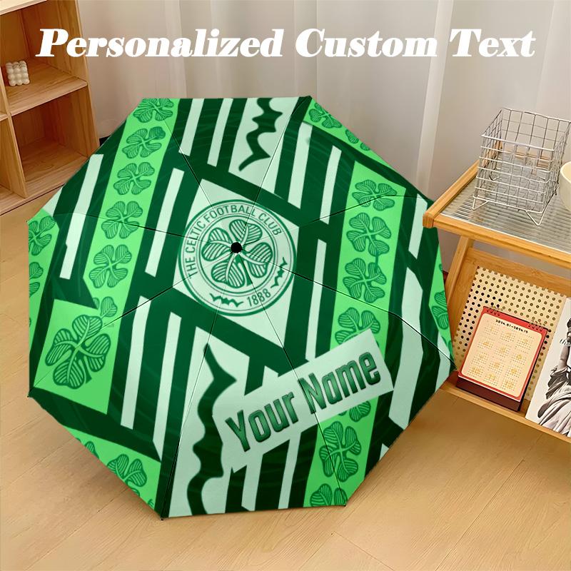 8 Rib Auto Folding Umbrella Celtic FC Print Custom Name Text Portable Rain Gear
